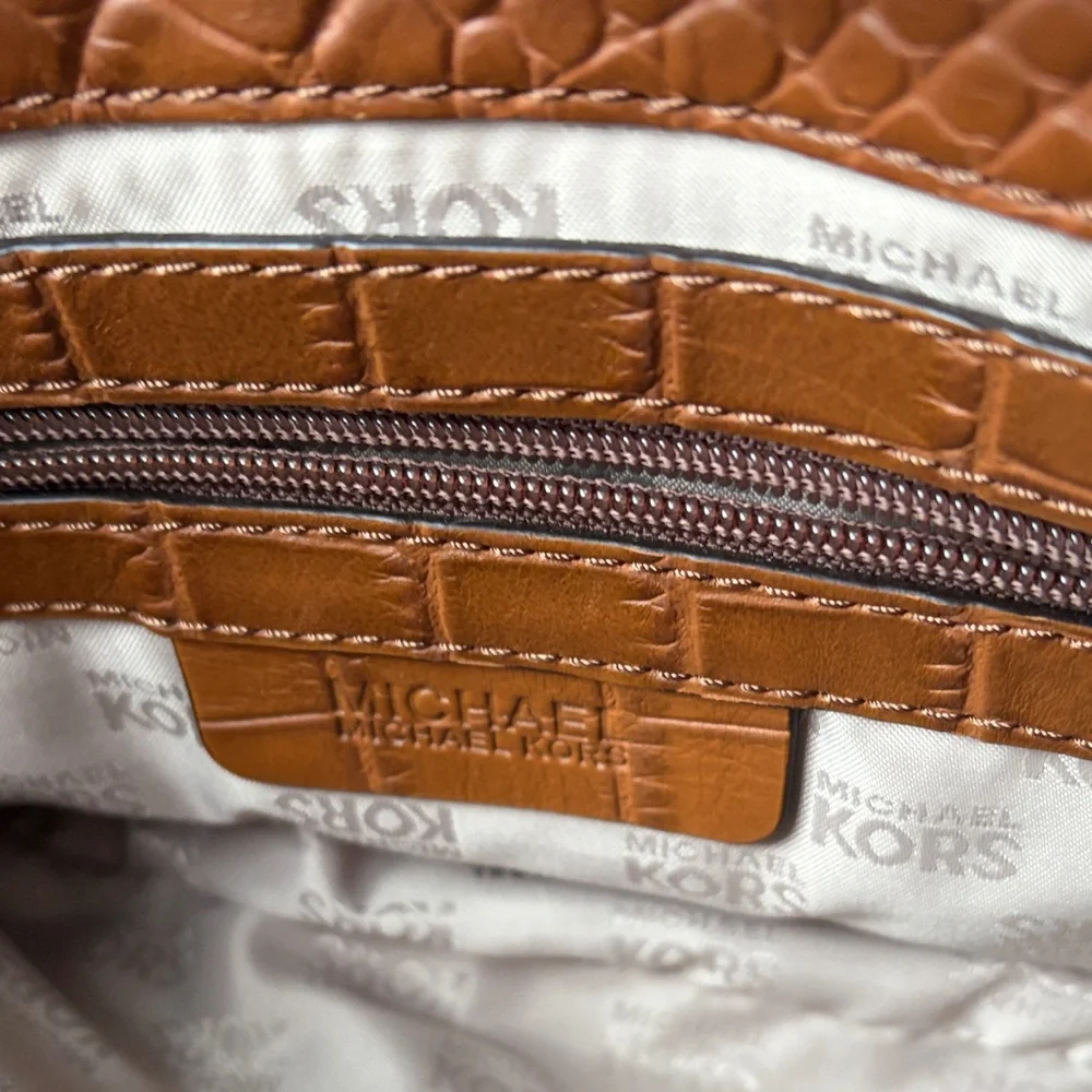 Michael Kors Cognac Croc-Embossed Satchel - Picture 5 of 5